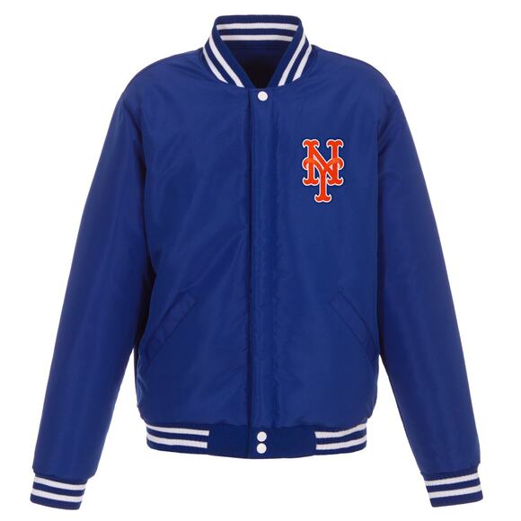 New York NY Mets Reversible Fleece Jacket with Faux Leather Sleeves - Picture 6 of 7